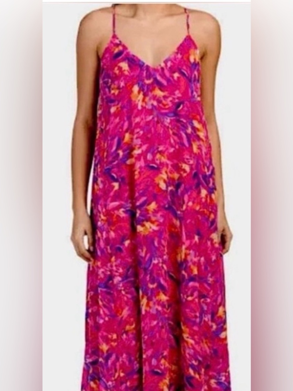 Vibrant Pink & Purple Floral Maxi Slip Dress- Nicole Miller